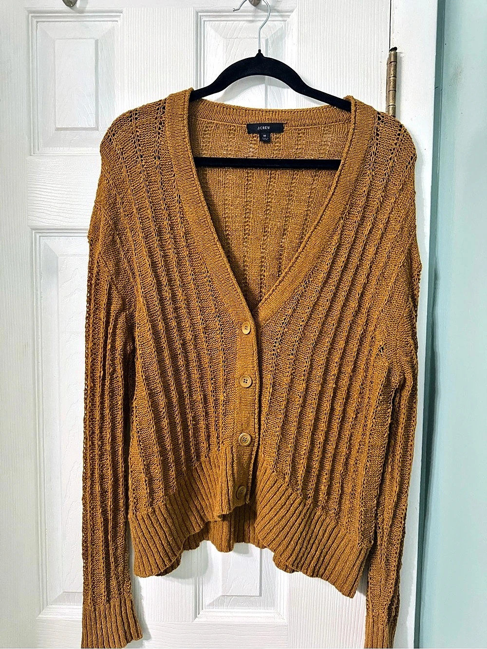 J.CREW Women's Ribbed V-Neck Cardigan in Brown Size Medium